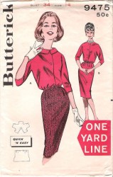 9475 BUTTERICK 1950s EZ BUTTON BLOUSE, TROUSER PLEATED SLIM SKIRT 1 YARD PATTERN 12 BUST 32